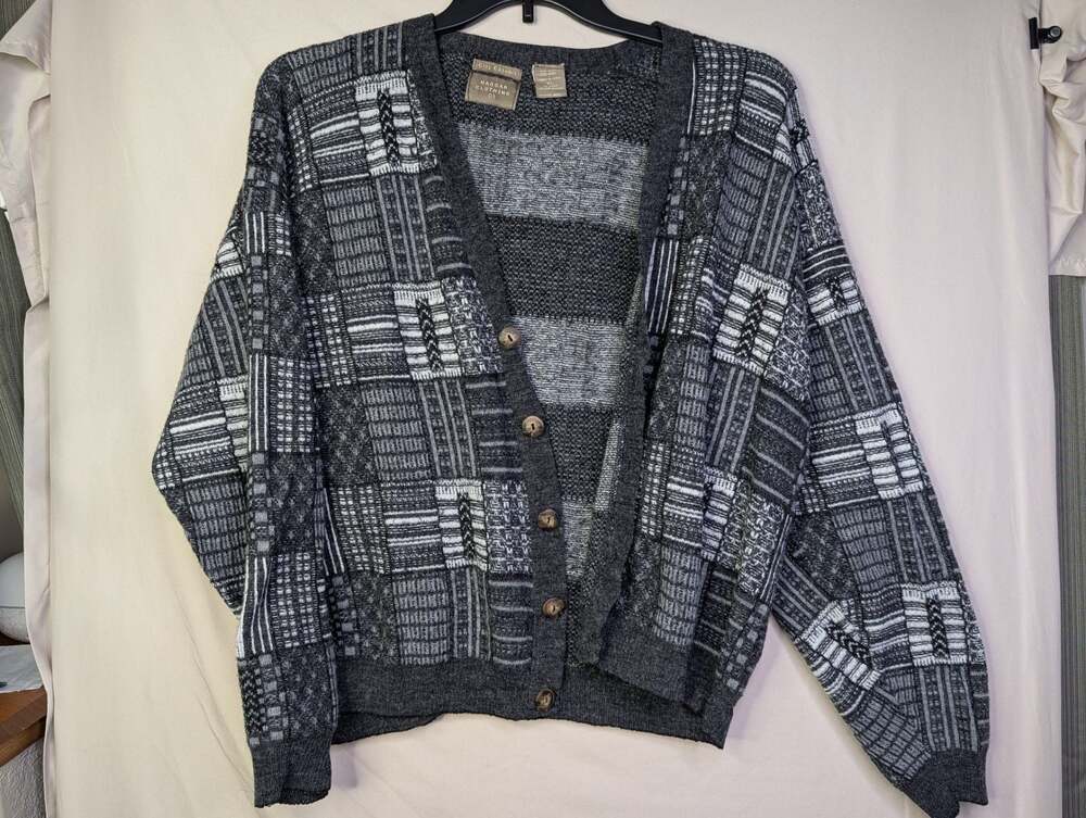 Vintage Haggar Clothing Co. City Casuals Patchwork Knit Cardigan Sweater